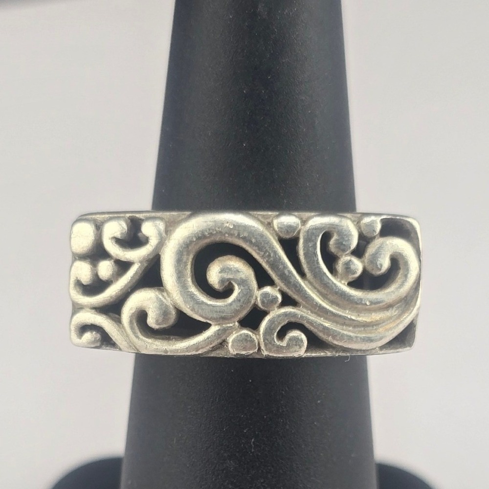 ATI Thailand Estate Ring Sterling Silver Scroll Filigree Statement Band 10